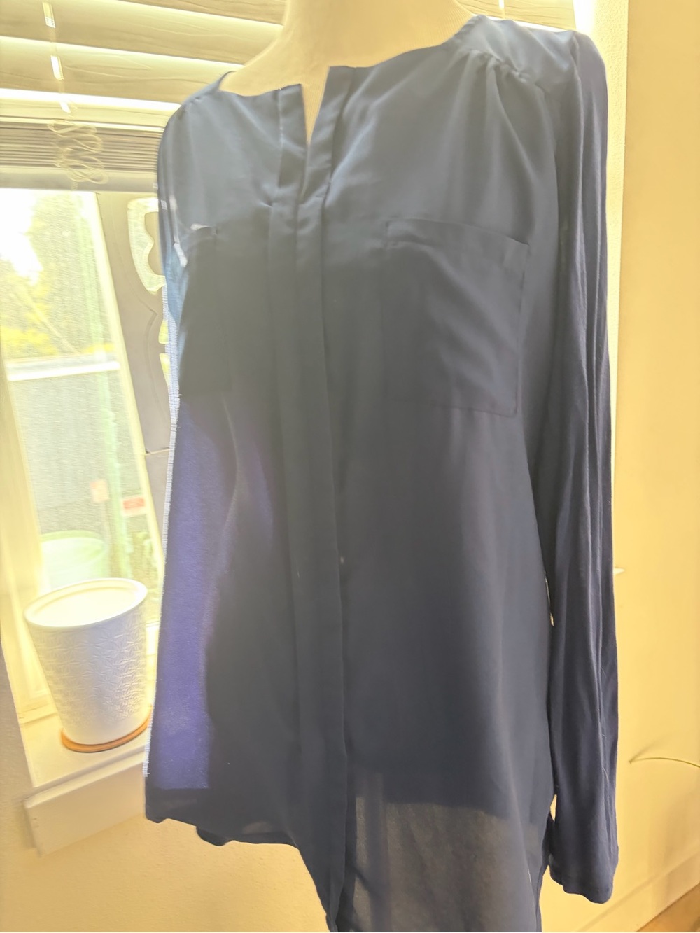 Worthington Navy Long-Sleeve Button-Down Blouse